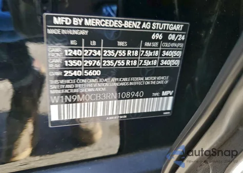 2024 Mercedes-Benz Eqb 250+ z USA, uszkodzony, nr VIN W1N9M0CB3RN108940